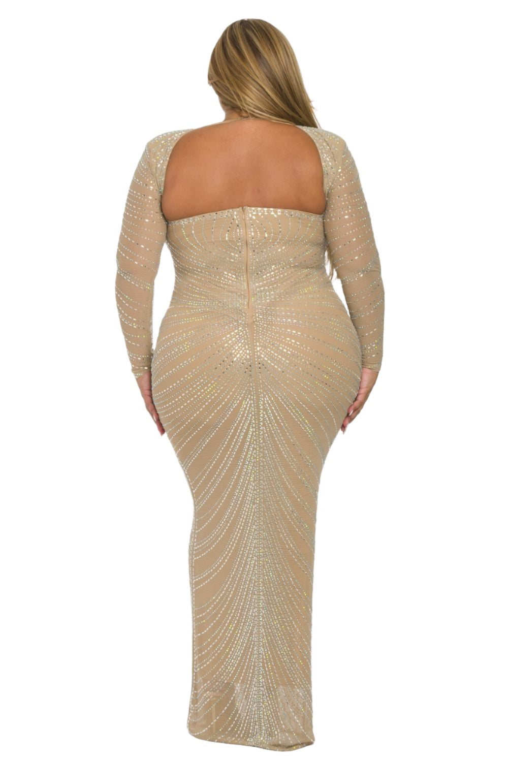 PLUS- Nude rhinestone dress